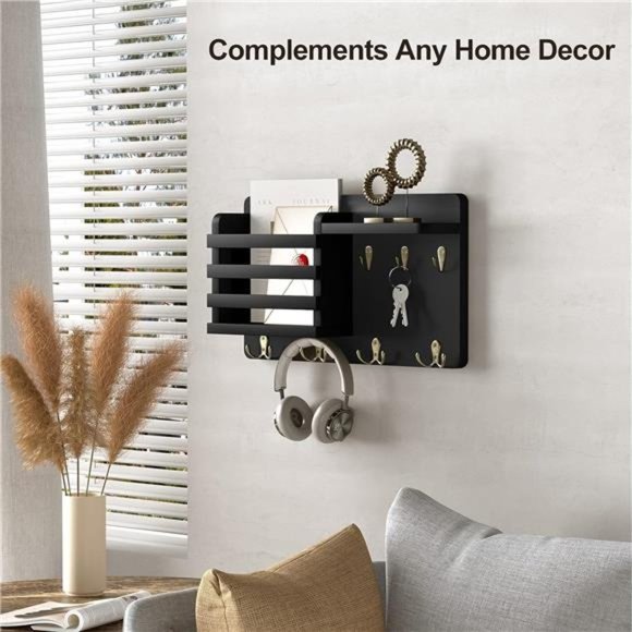 Mail Holder for Wall Mail Organizer with Key Hooks Hallway Farmhouse Decor - Picture 6 of 7